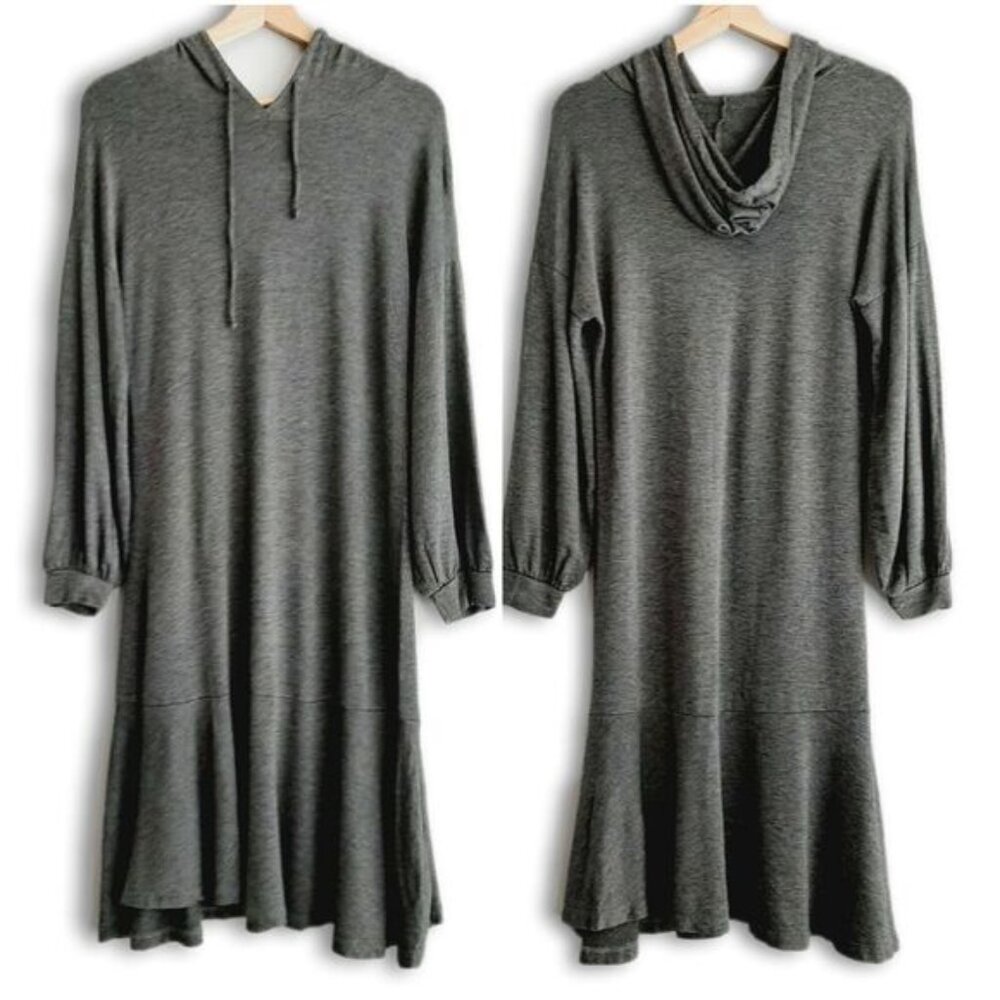 EDISTA | Los Angeles Ruffle Hem Sweatshirt Midi Dress w/ Hood Gray Sz M